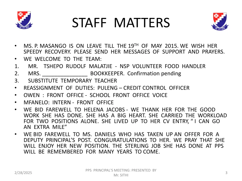staff matters