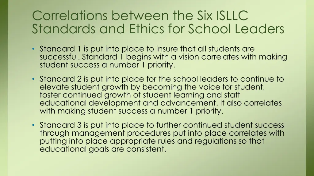 correlations between the six isllc standards
