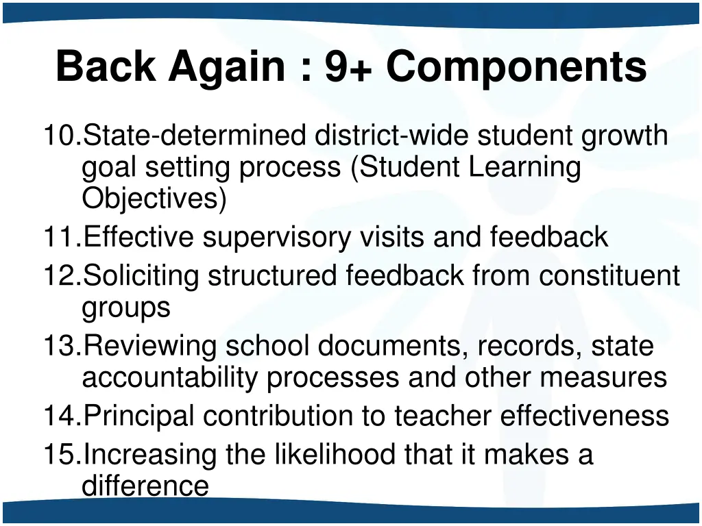 back again 9 components