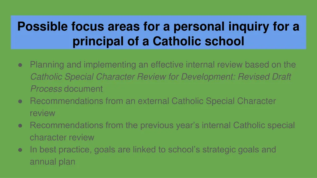 possible focus areas for a personal inquiry