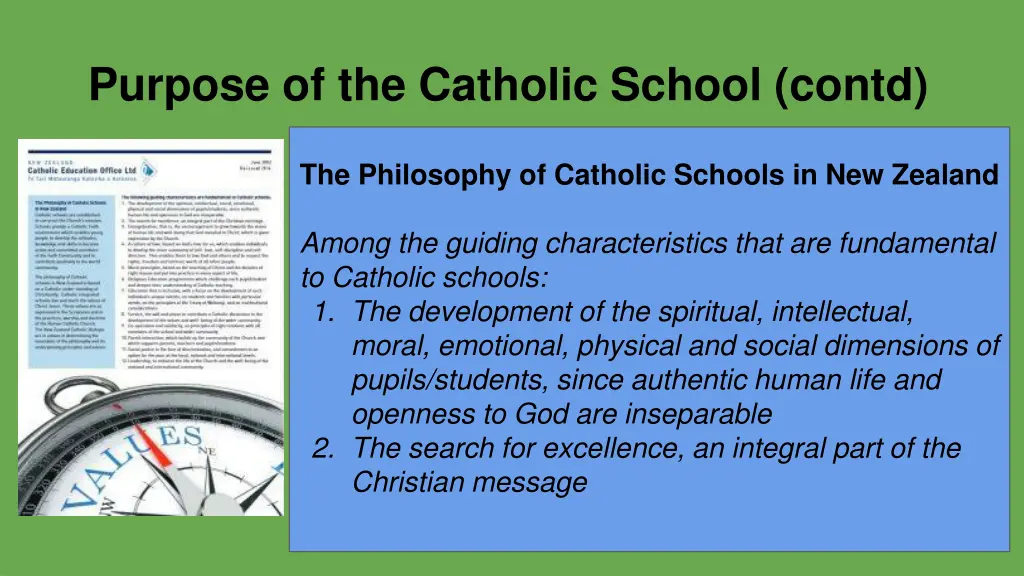 purpose of the catholic school contd 1