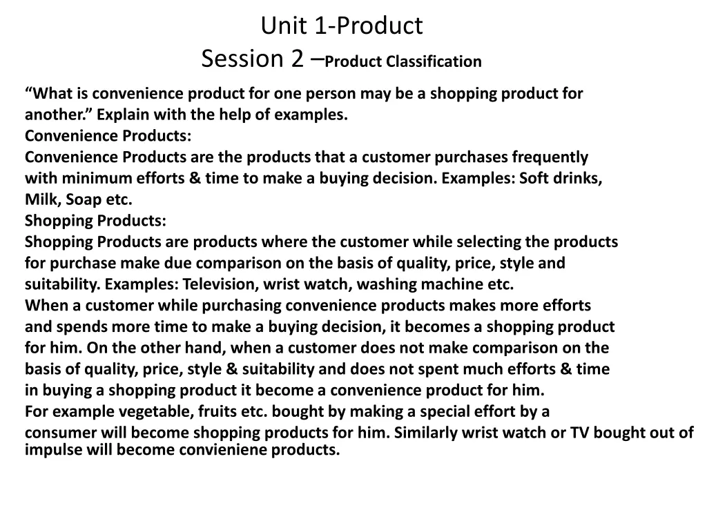 unit 1 product session 2 product classification 10