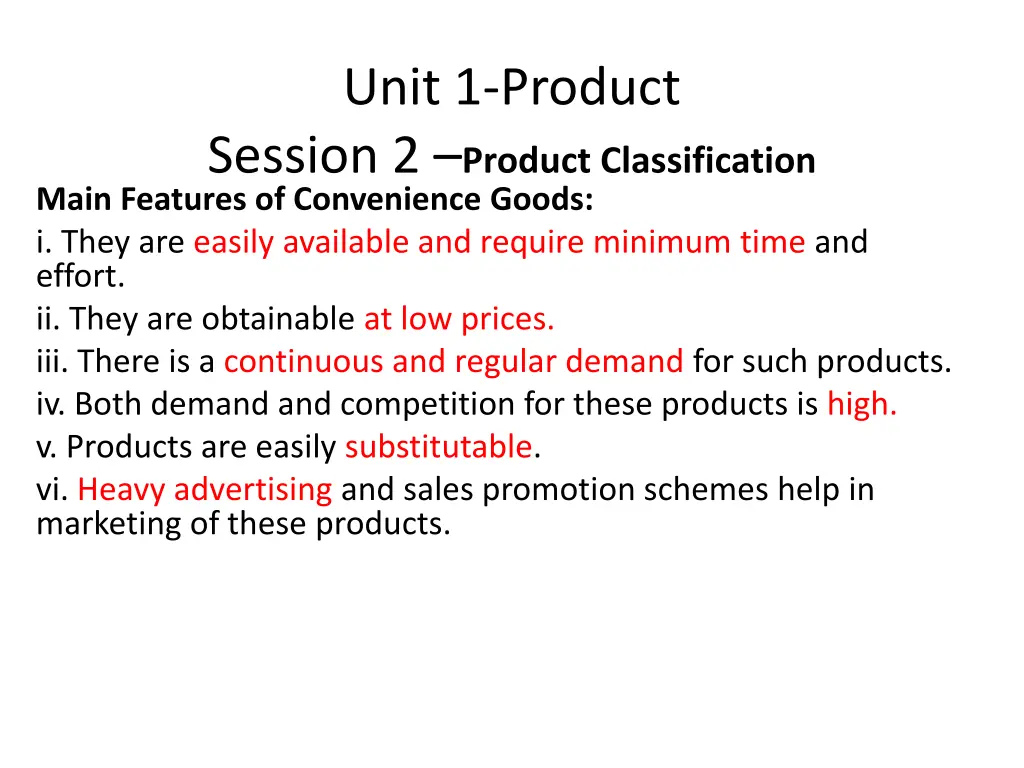 unit 1 product session 2 product classification 3
