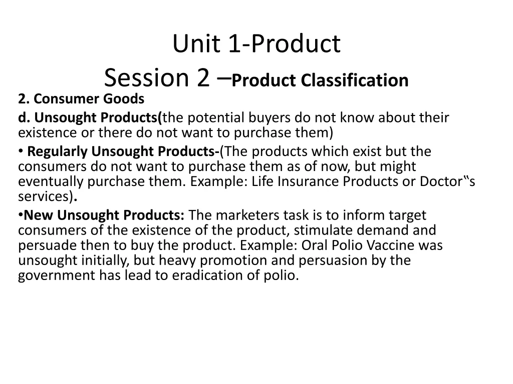 unit 1 product session 2 product classification 8