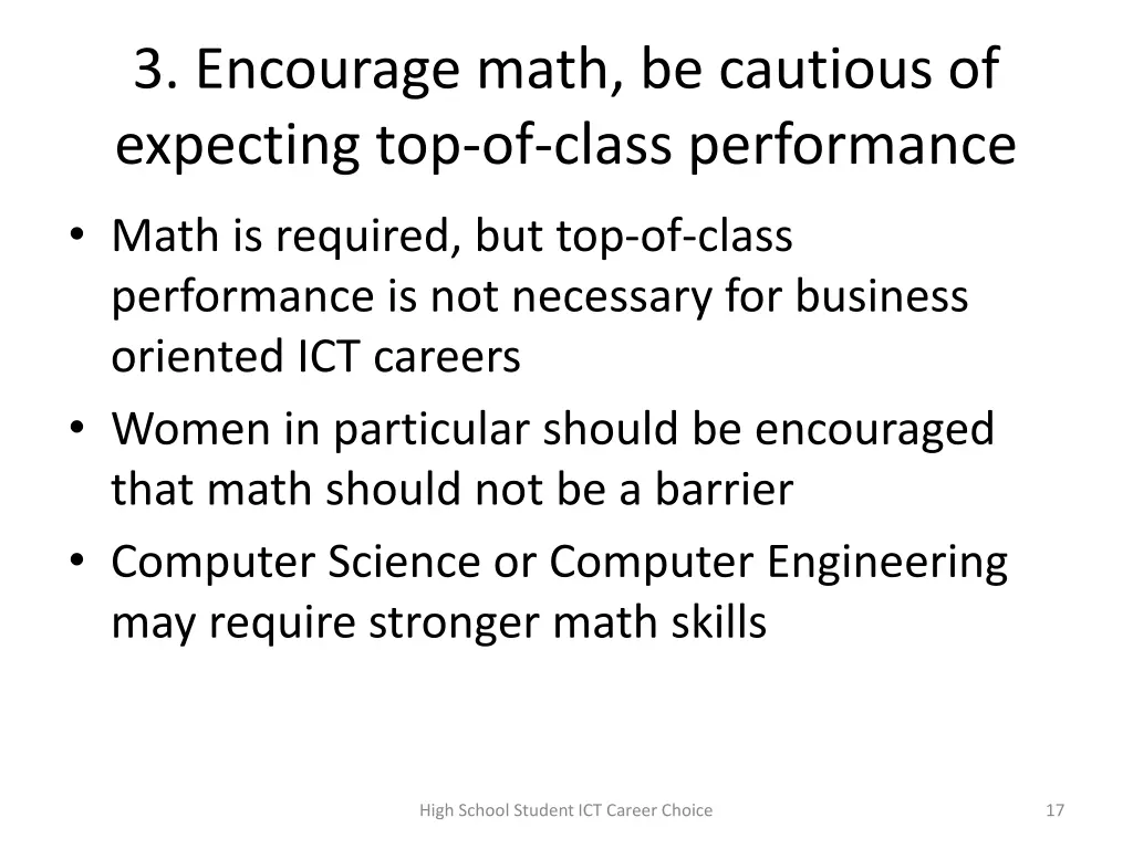 3 encourage math be cautious of expecting