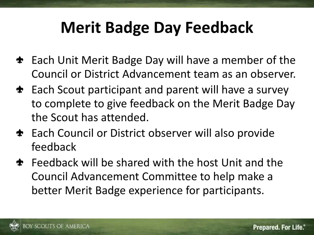 merit badge day feedback