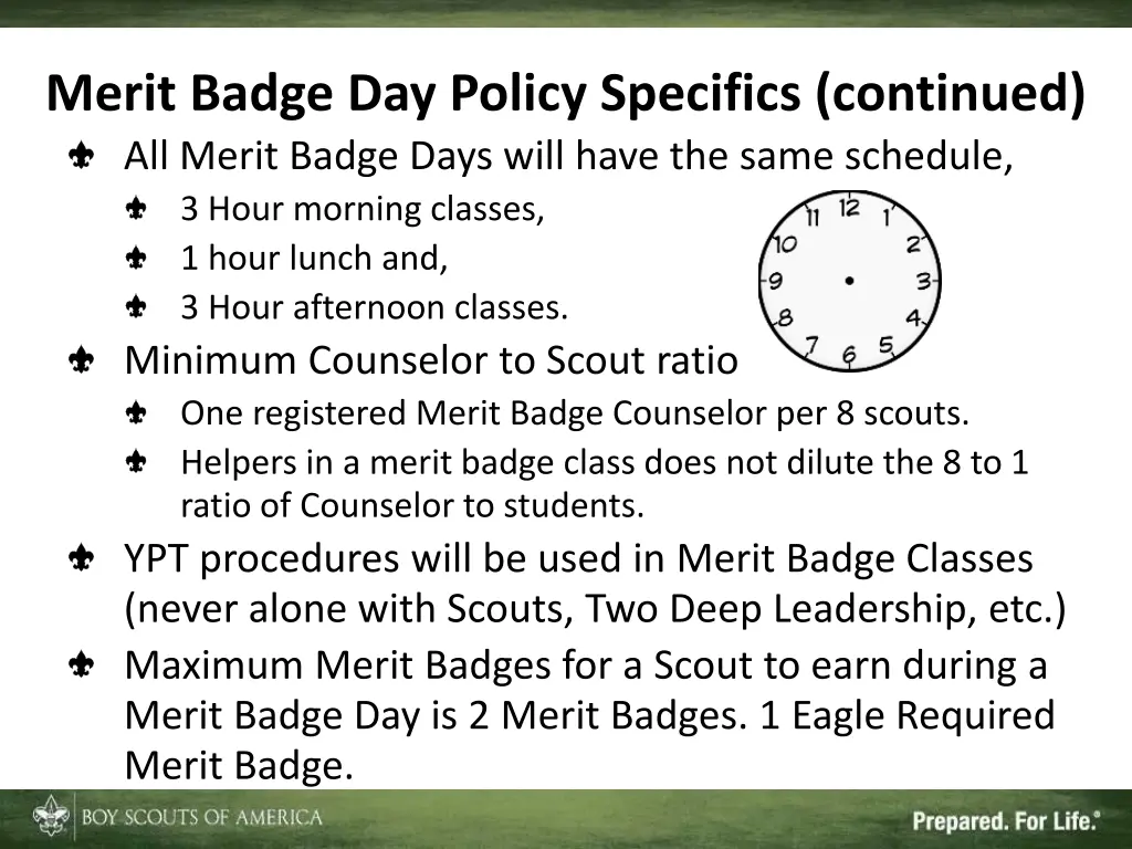 merit badge day policy specifics continued
