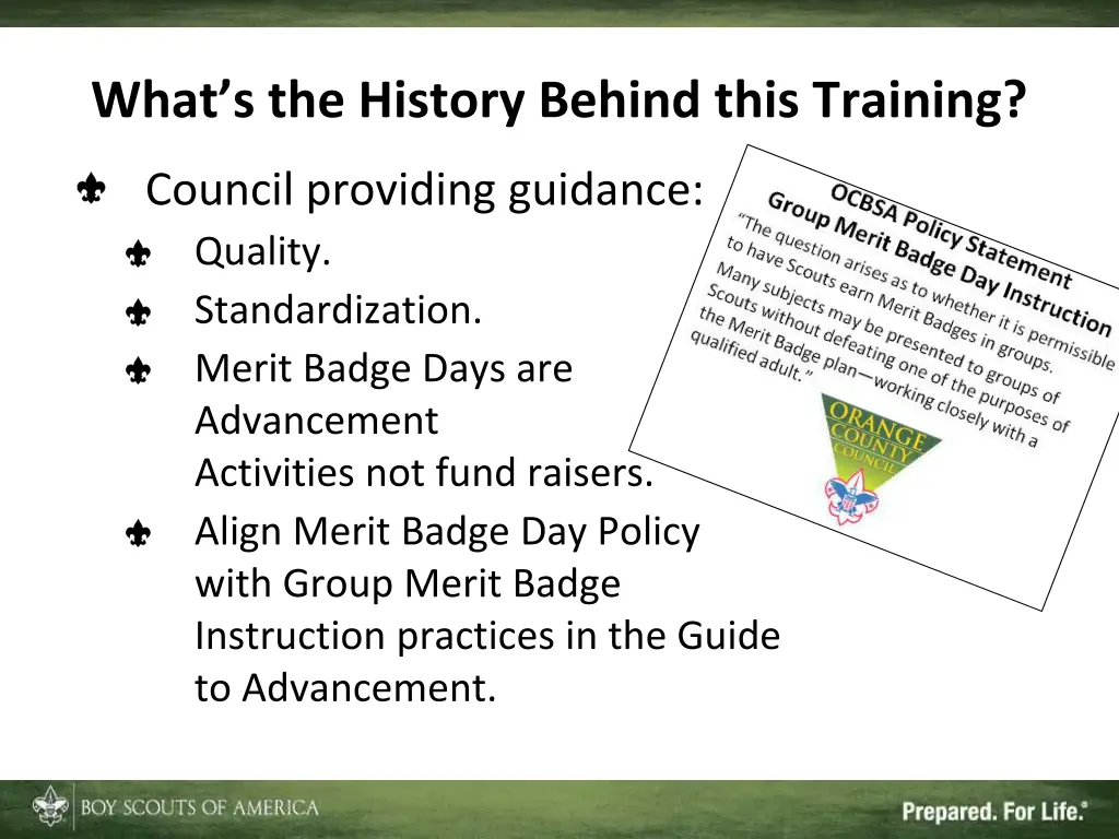 what s the history behind this training 1