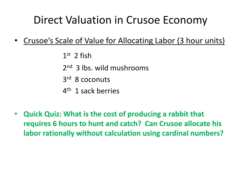 direct valuation in crusoe economy