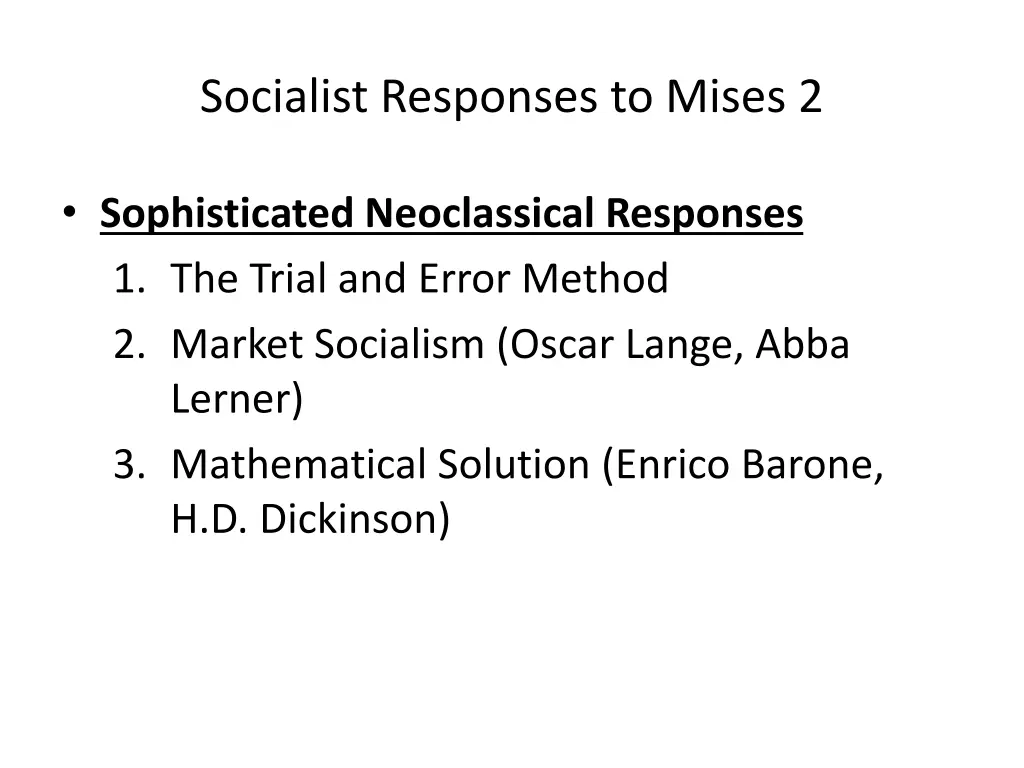 socialist responses to mises 2