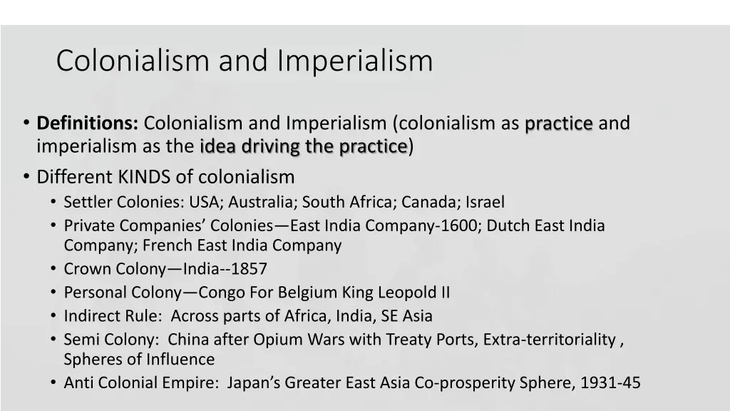 colonialism and imperialism