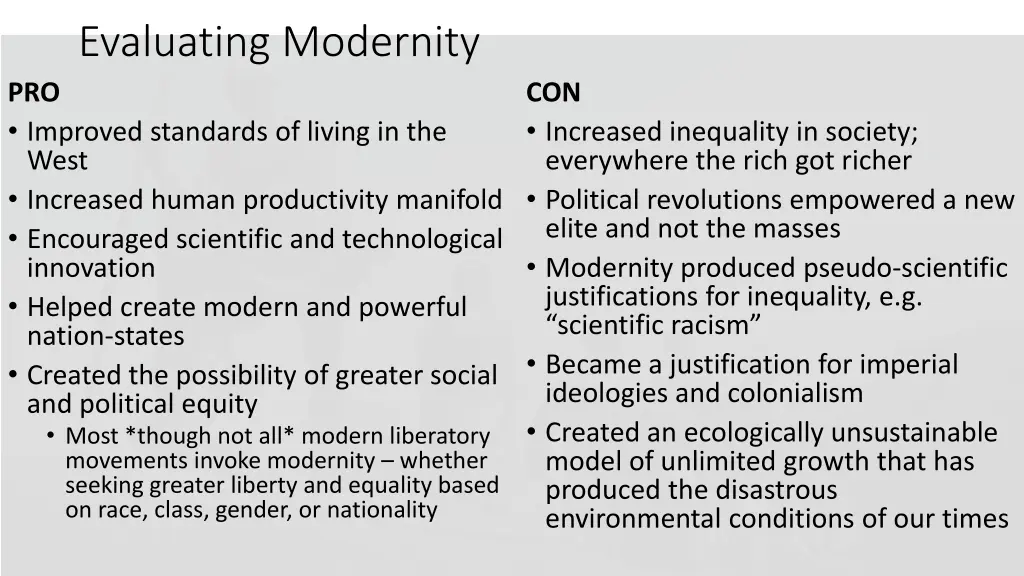 evaluating modernity