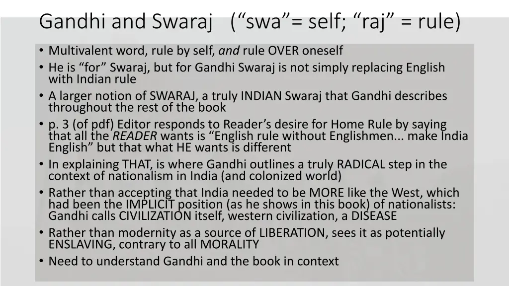 gandhi and swaraj swa self raj rule