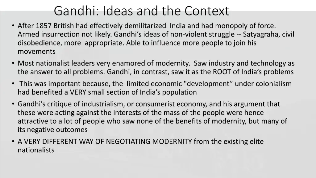gandhi ideas and the context after 1857 british