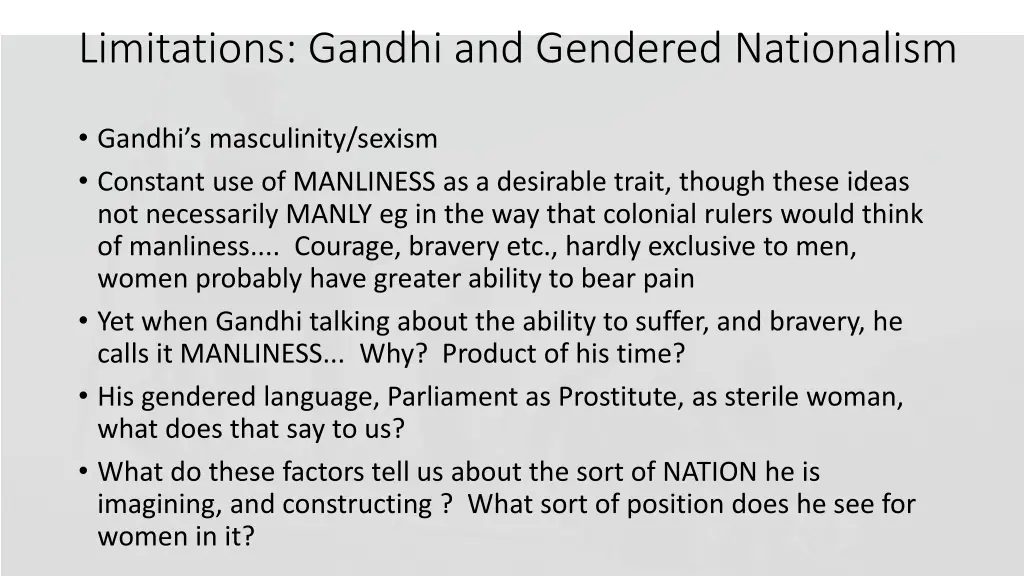 limitations gandhi and gendered nationalism