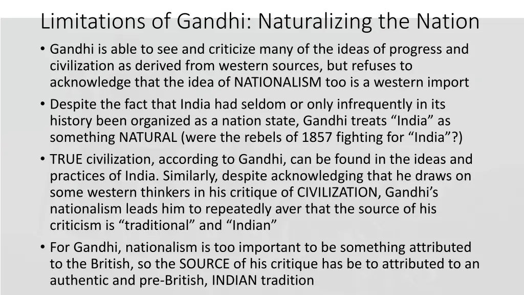 limitations of gandhi naturalizing the nation