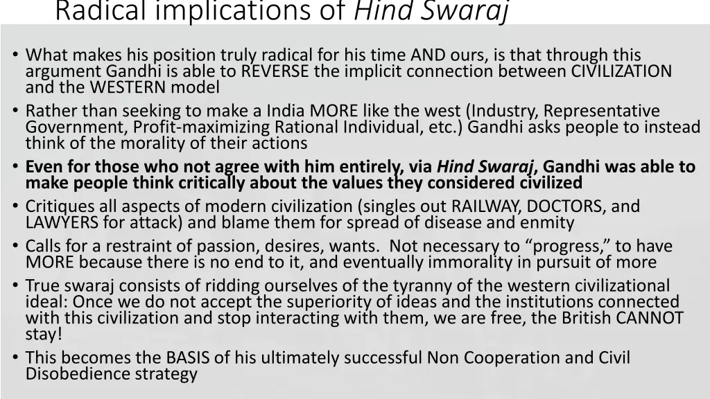 radical implications of hind swaraj