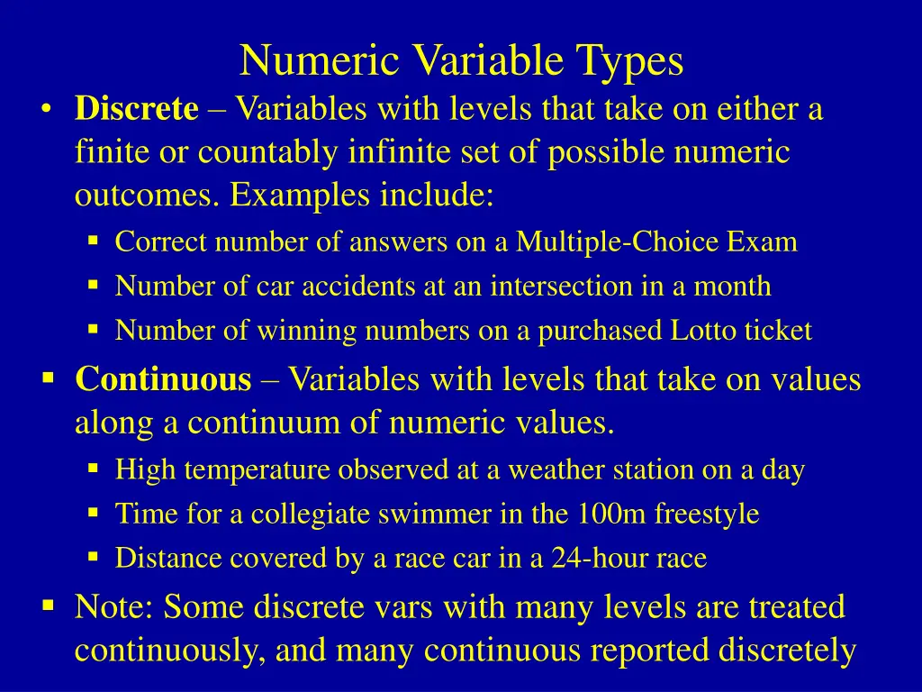 numeric variable types discrete variables with