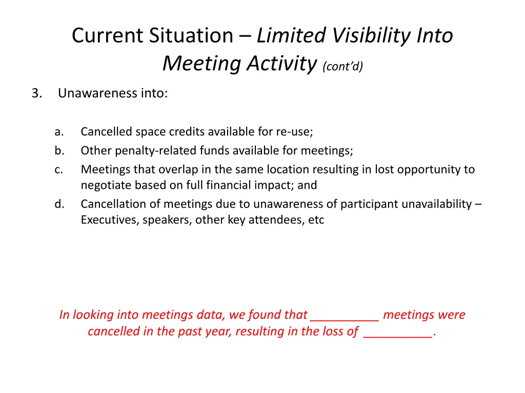 current situation limited visibility into meeting 1