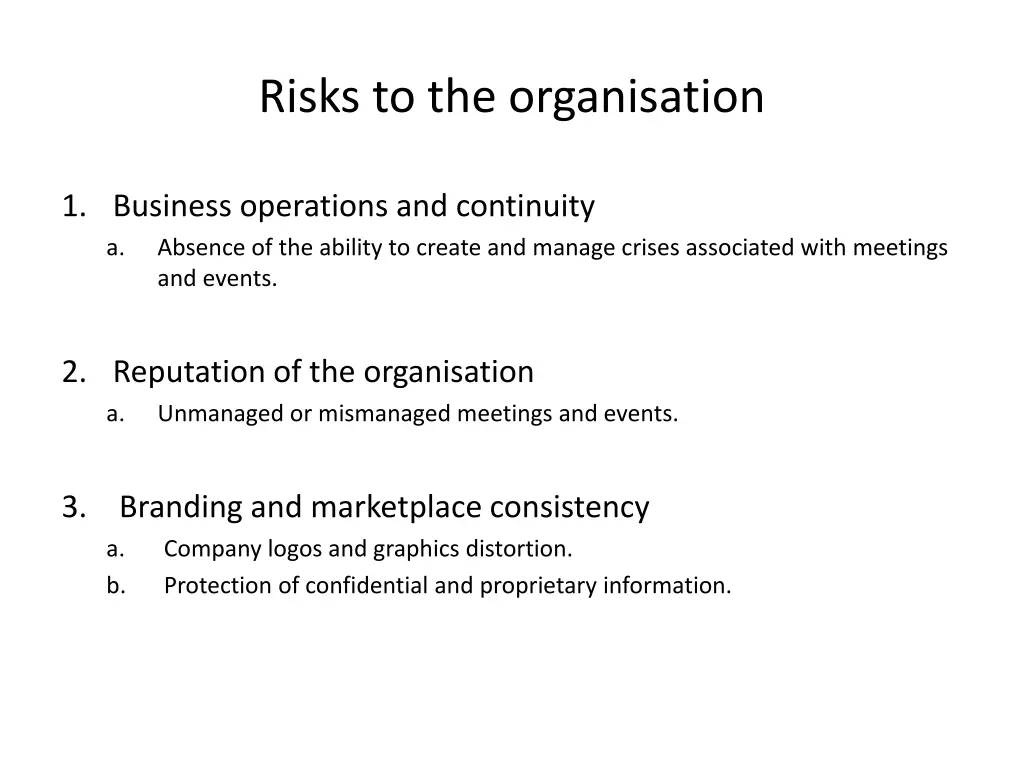 risks to the organisation