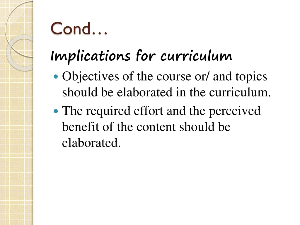 cond implications for curriculum objectives