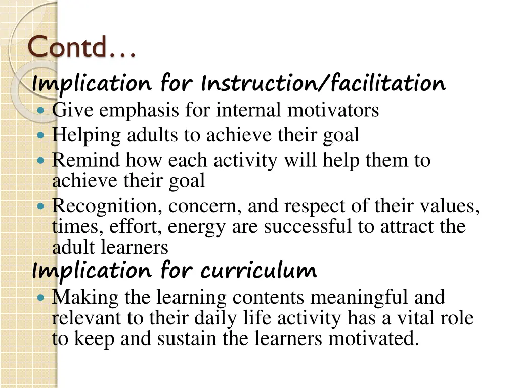contd implication for instruction facilitation 1