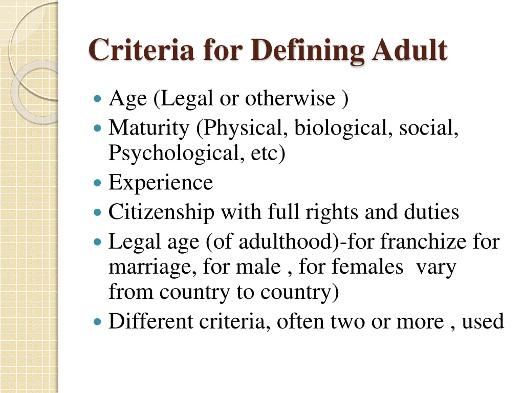 criteria for defining adult