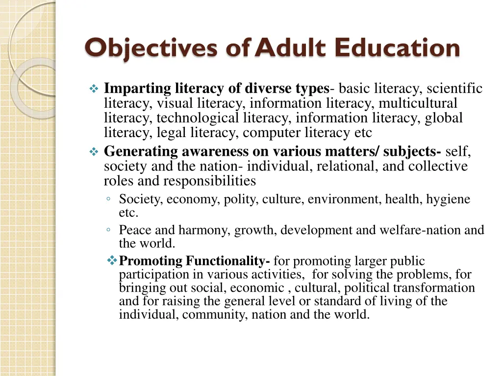 objectives of adult education