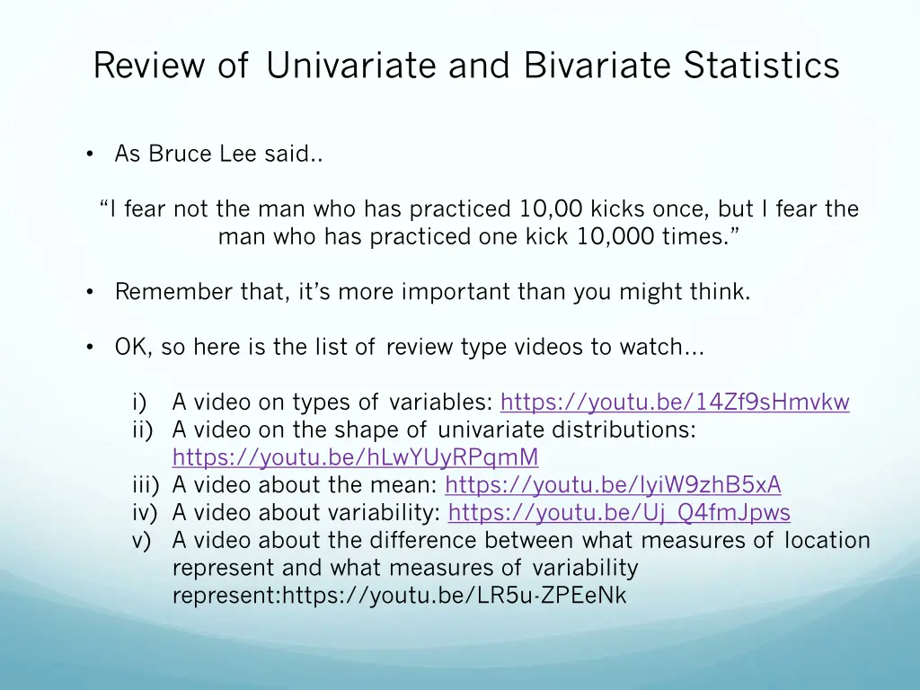 review of univariate and bivariate statistics 1