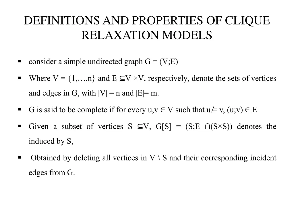 definitions and properties of clique relaxation