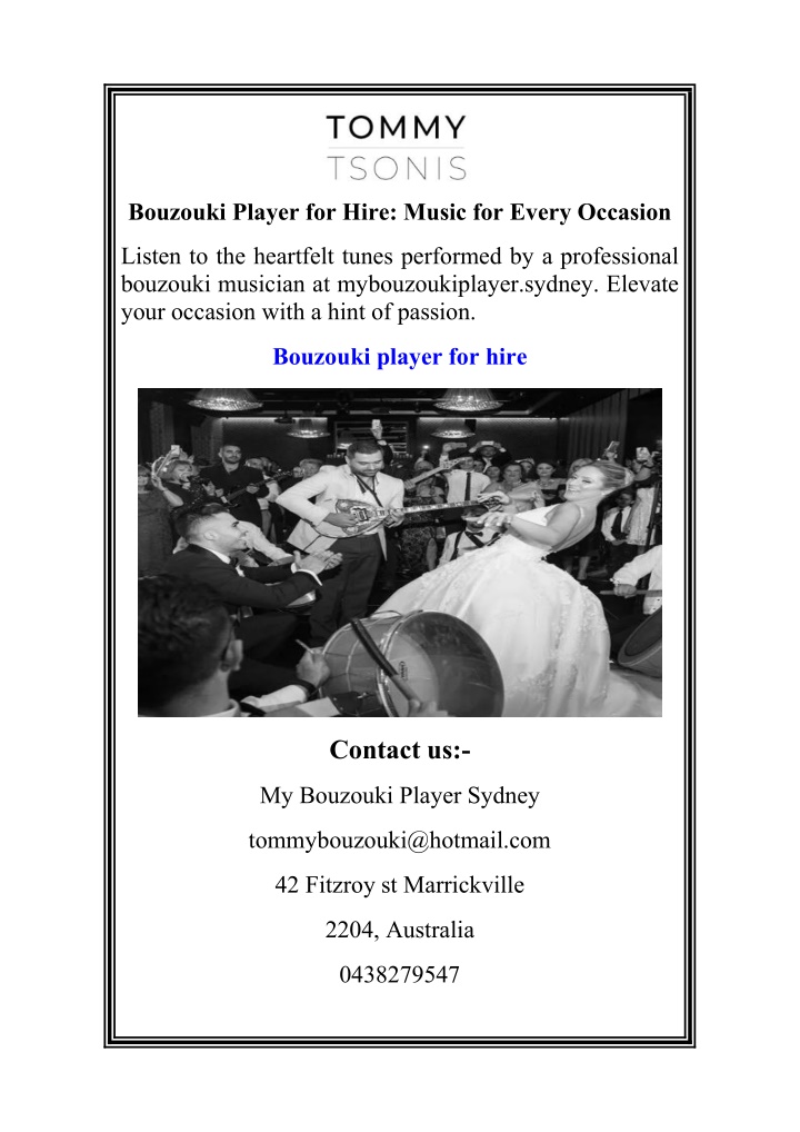 bouzouki player for hire music for every occasion