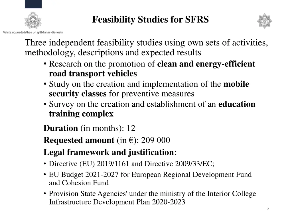 feasibility studies for sfrs
