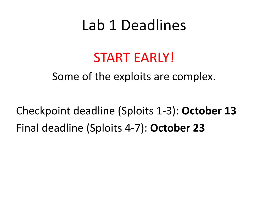 lab 1 deadlines