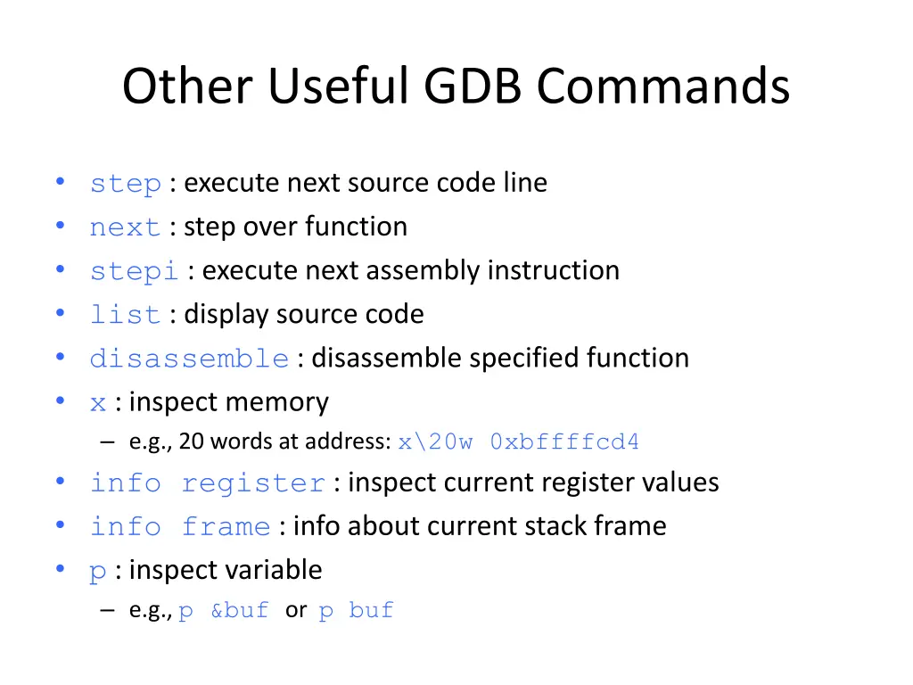 other useful gdb commands