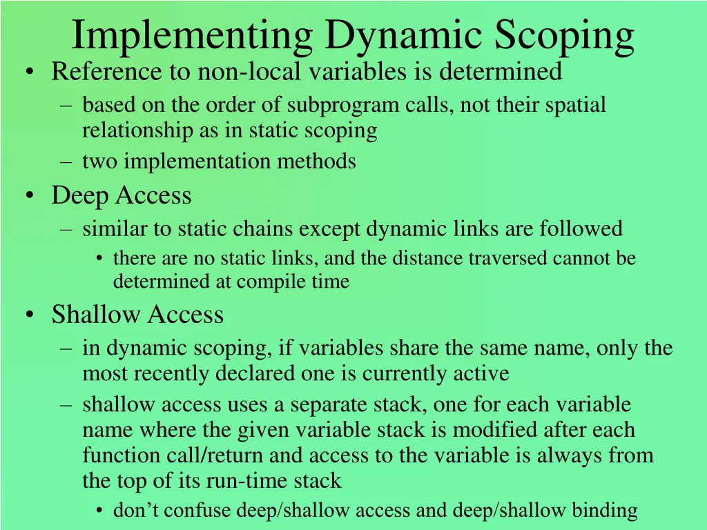 implementing dynamic scoping reference
