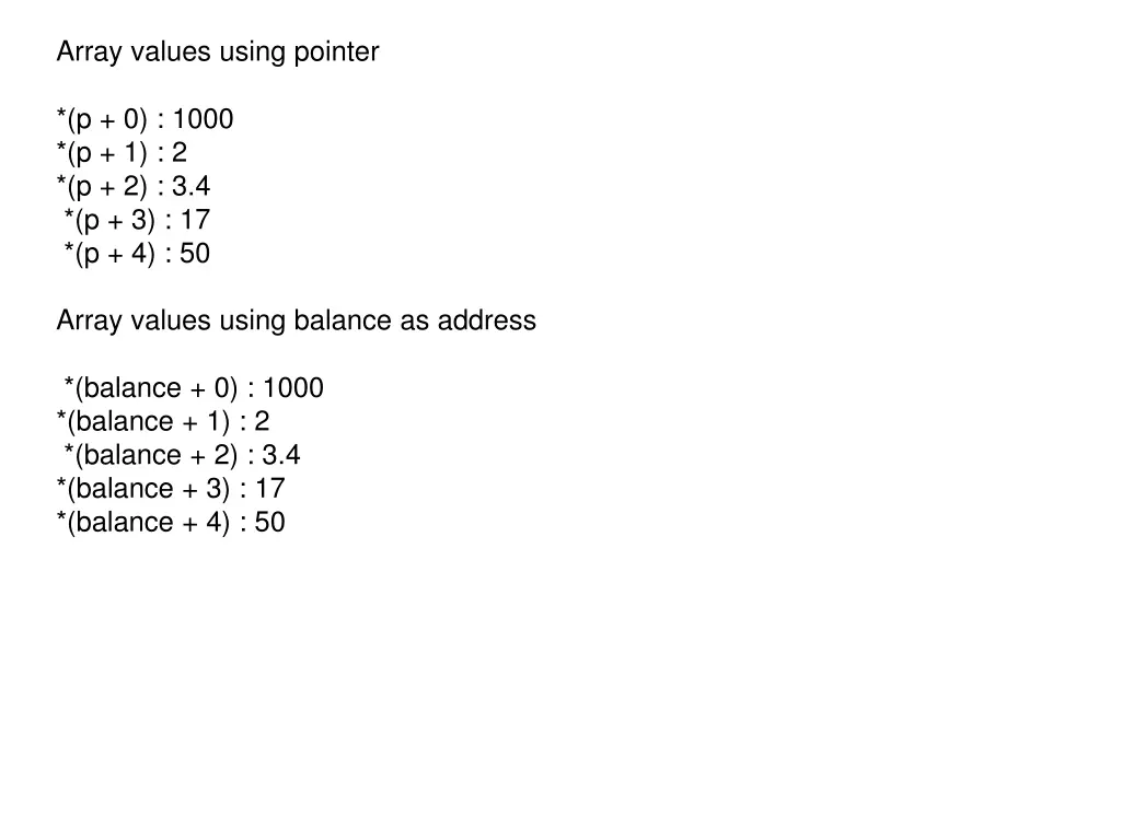 array values using pointer
