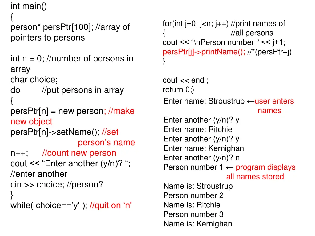 int main person persptr 100 array of pointers