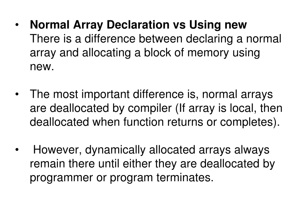 normal array declaration vs using new there