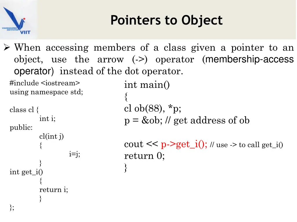 pointers to object