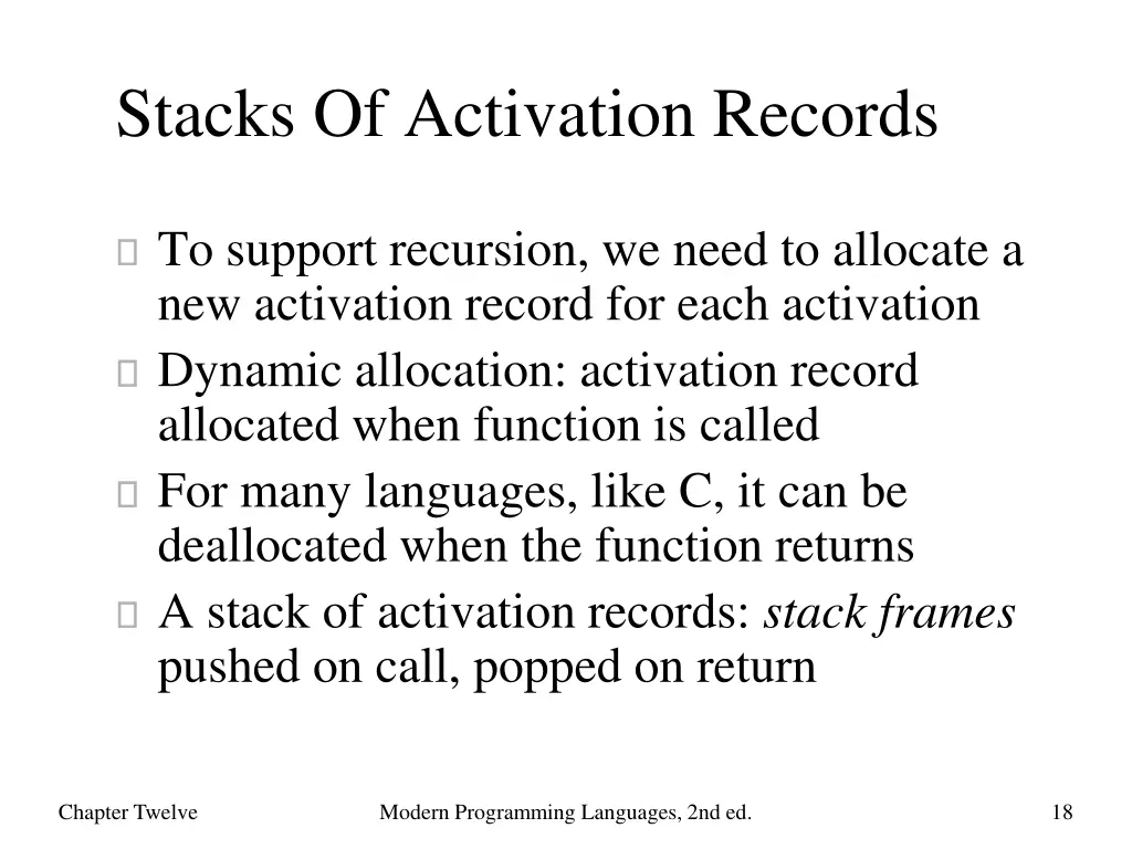 stacks of activation records