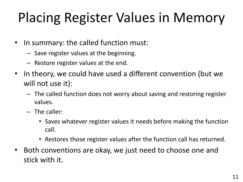 placing register values in memory 2