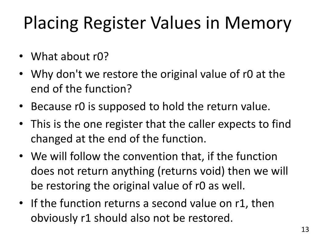 placing register values in memory 4