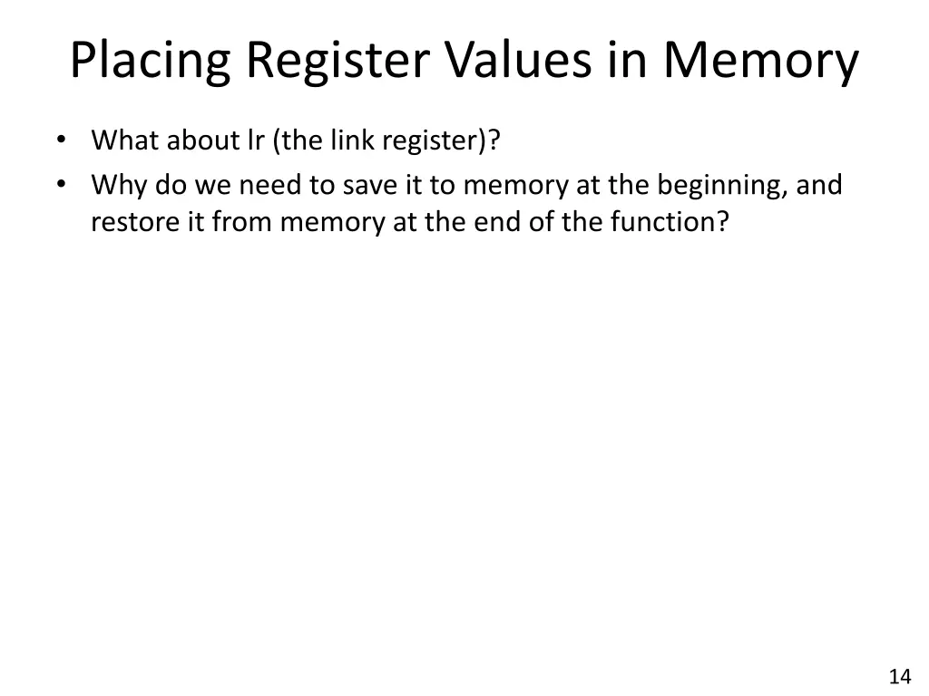 placing register values in memory 5