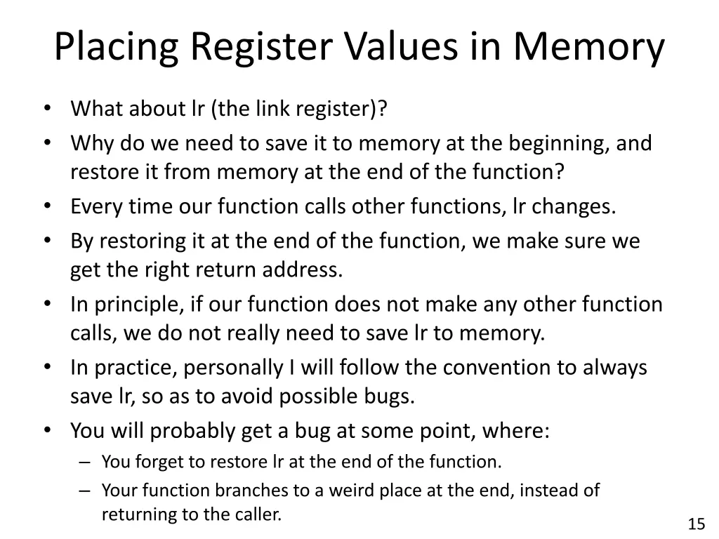placing register values in memory 6