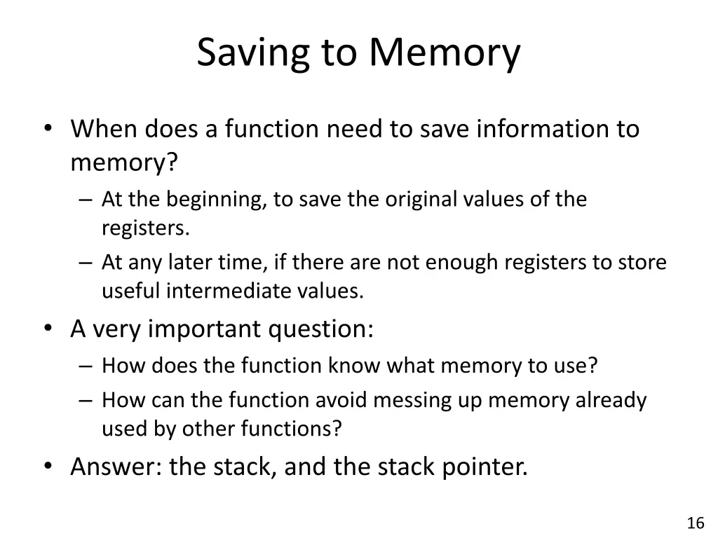 saving to memory