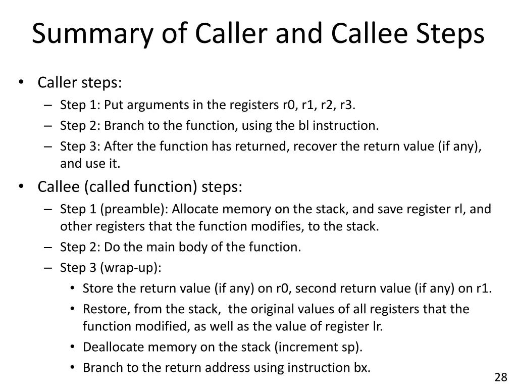 summary of caller and callee steps