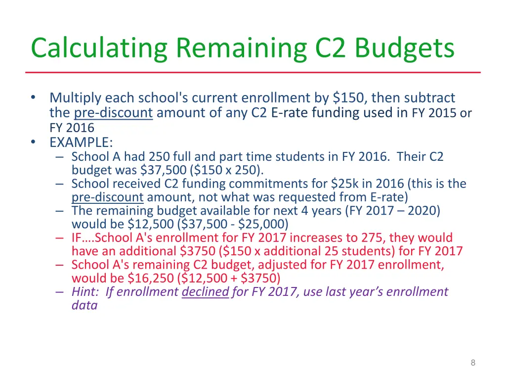 calculating remaining c2 budgets