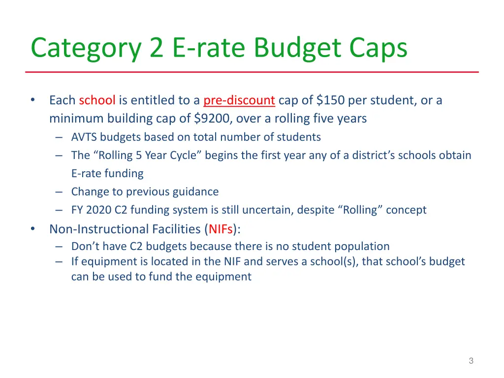 category 2 e rate budget caps