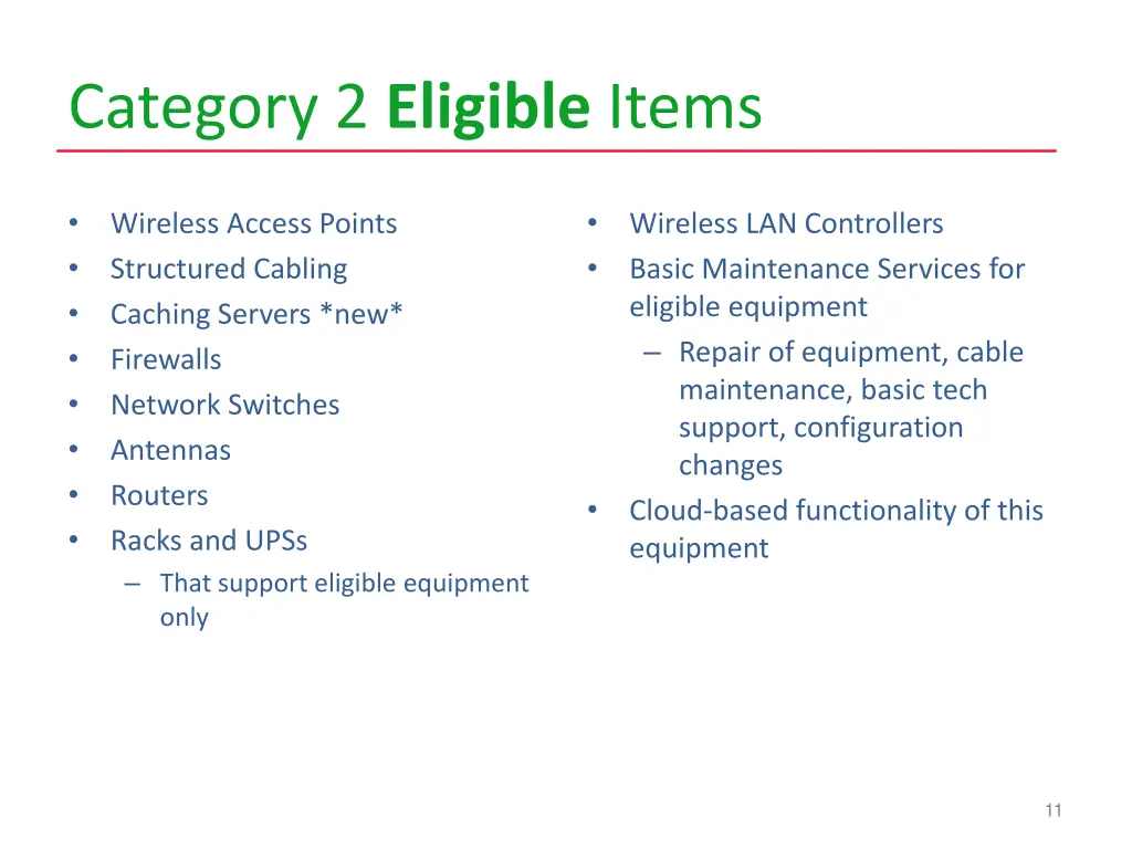 category 2 eligible items