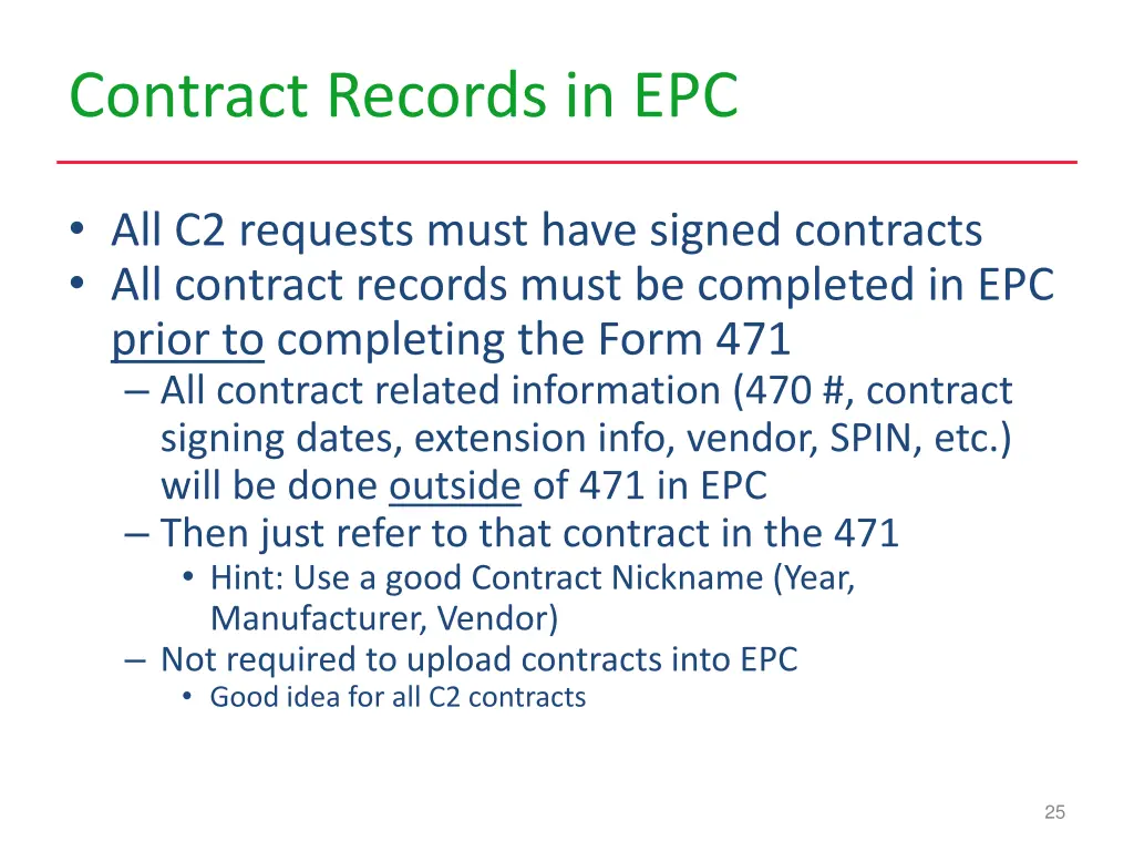 contract records in epc